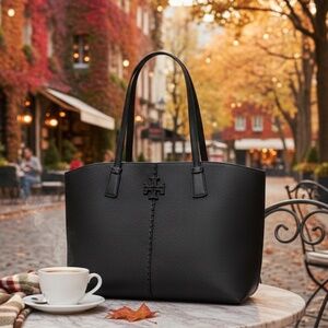 NEW Tory Burch McGraw Black Leather Large Carryall Shopper Tote Bag